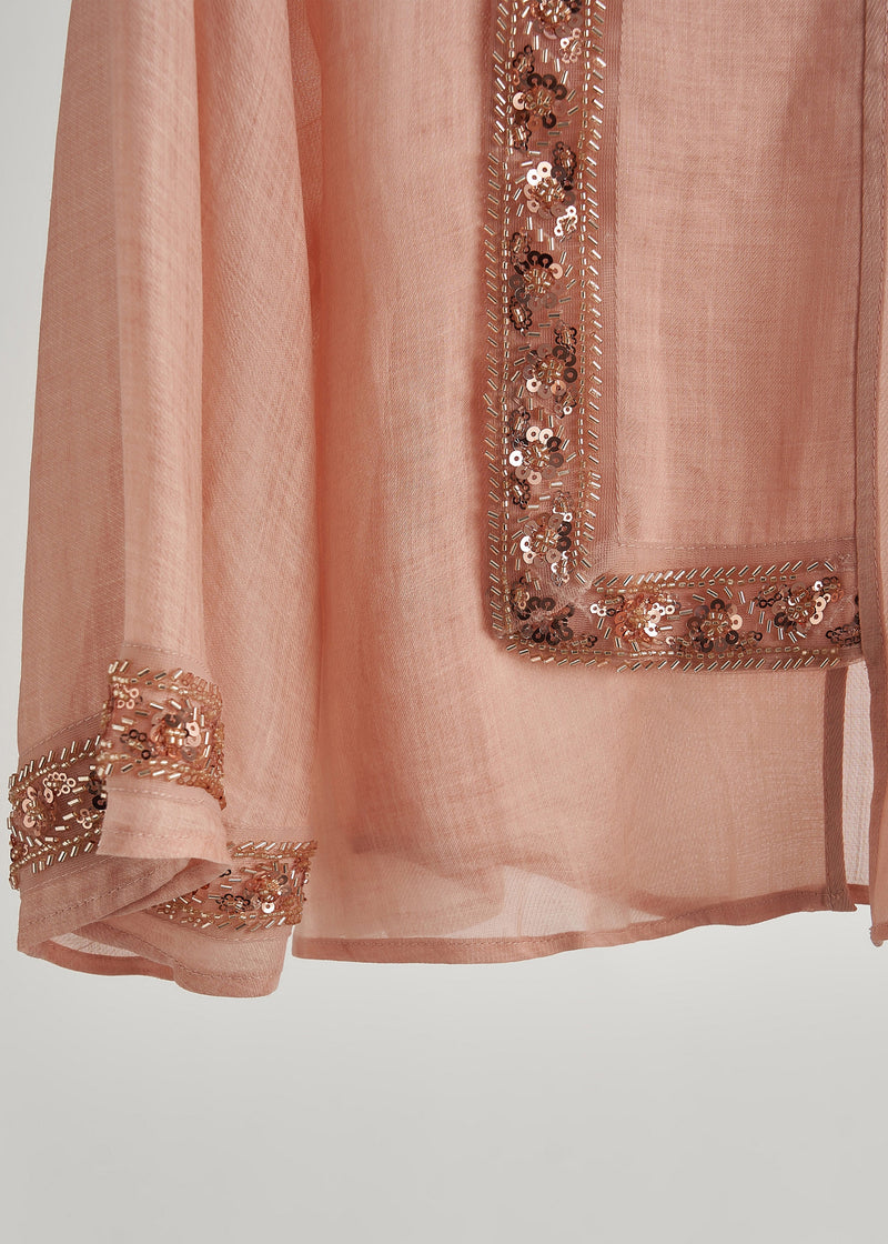 French Pink Sequins Embroidered Cotton Two Piece Set Clothing Fall