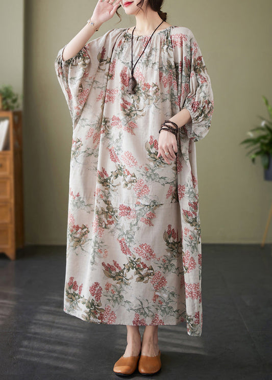 Red O-neck Print Wrinkled Vacation Dresses Half Sleeve