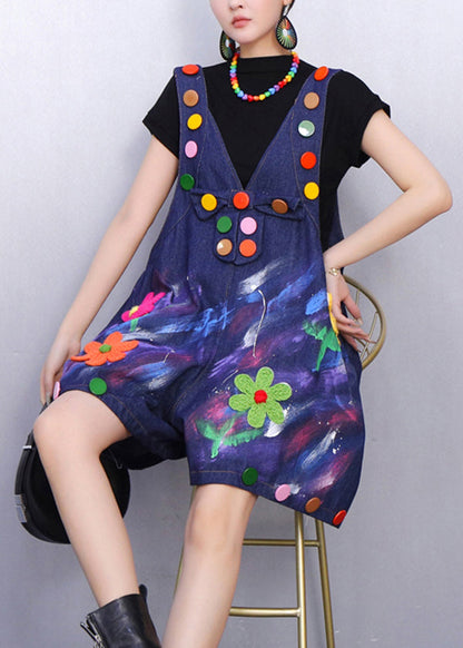 Urban Garden Charm Embroidered Denim Jumpsuits Bold Accents