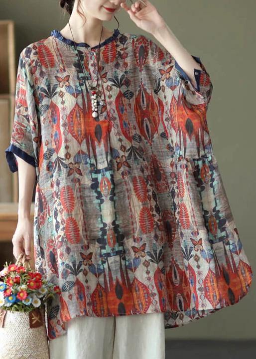 -red Ramie Print Shirt
