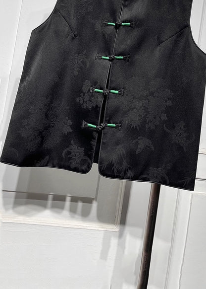Mandarin Collar Black O-neck Button Waistcoat Spring