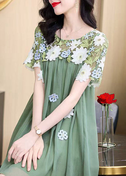 New Flower Decorated Lace Splicing Chiffon Dress Summer