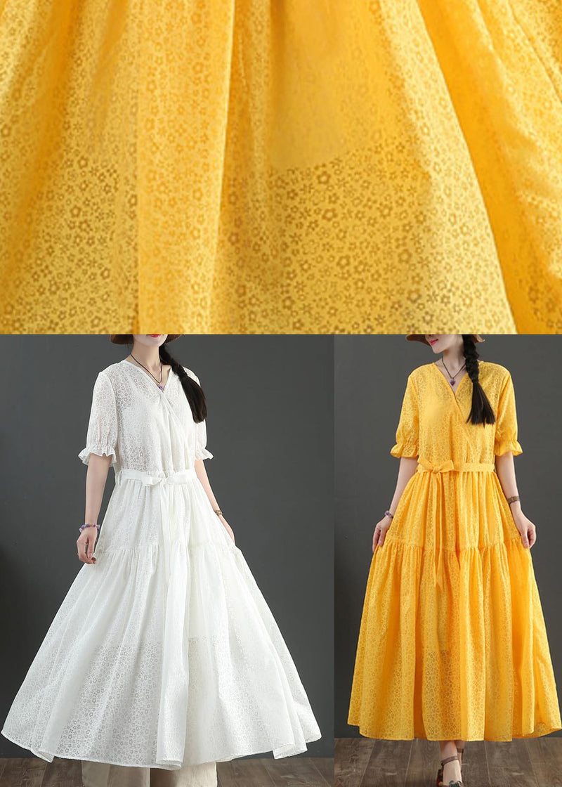 White V Neck Button Maxi Summer Cotton Dress