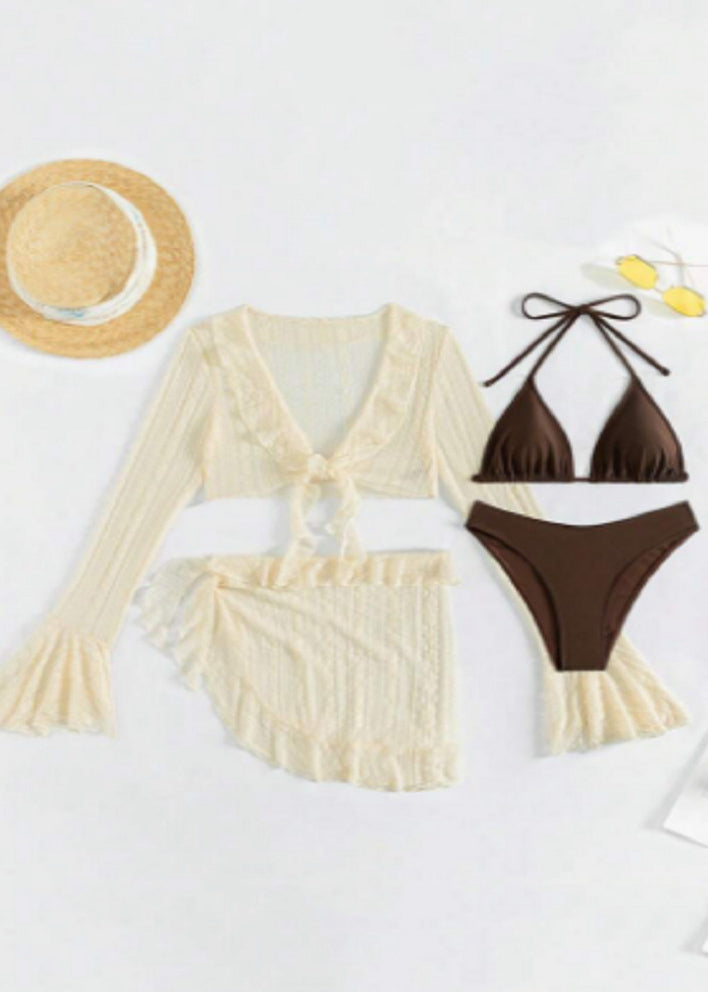 European and American Lace Up Swimwear Set Long Sleeved