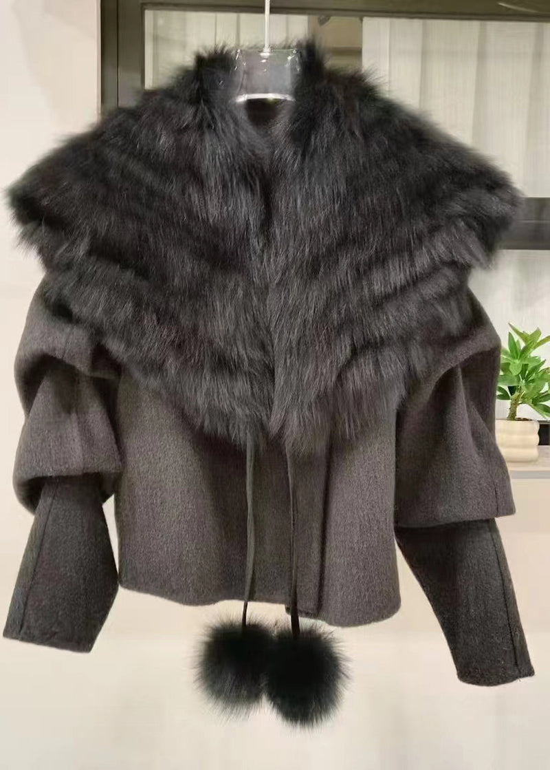 Caramel Coats and Fox Collar Cape Woolen Two Pieces Set Spring
