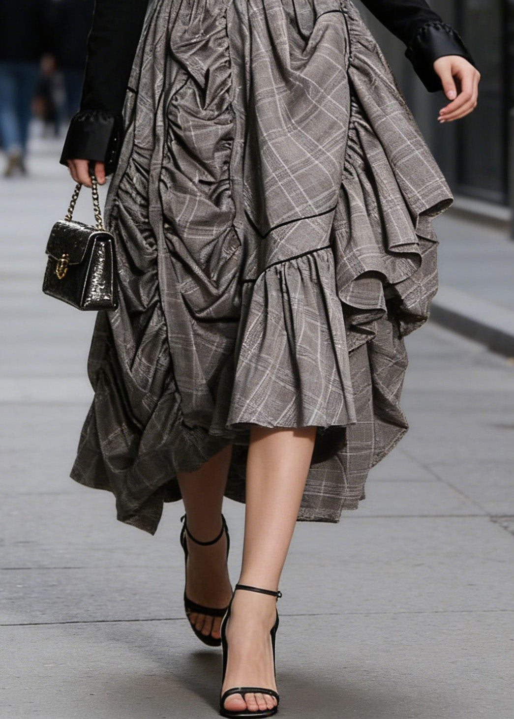Plaid Asymmetrical Design Cinched Summer a Line Skirt