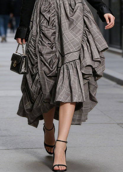 Plaid Asymmetrical Design Cinched Summer a Line Skirt
