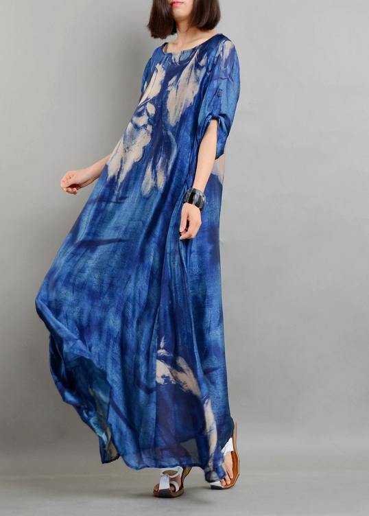 Blue Print Half Sleeve Two Pieces Set Summer Chiffon Dress