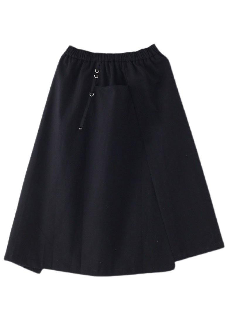 Modern Black Cinched Pockets Asymmetrical Design Skirt