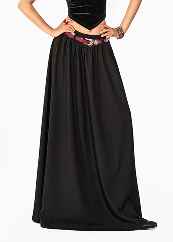 Original Design Black Elastic Waist a Line Skirt