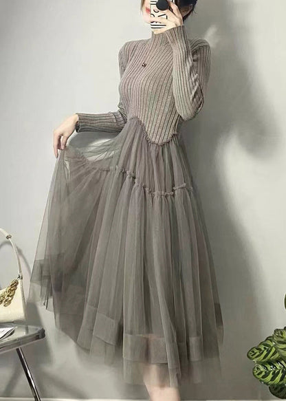 Yellow Asymmetrical Tulle Patchwork Long Dresses Fall