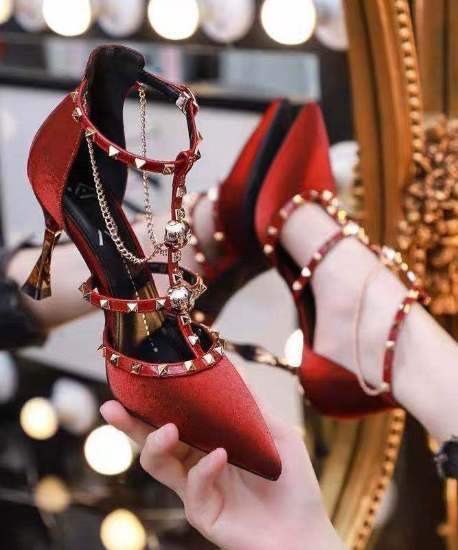 Mulberry Pointed Toe Hollow Out Rivet High Heel Sandals