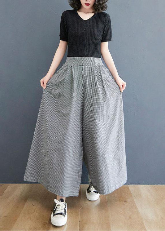 Boutique Small Grid Pockets Wide Leg Summer Cotton Linen Pants