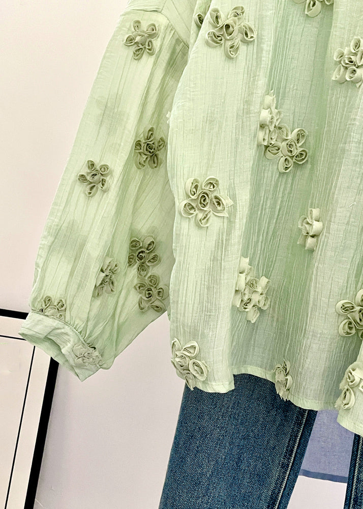 Fine Light Green O-neck Top Fall