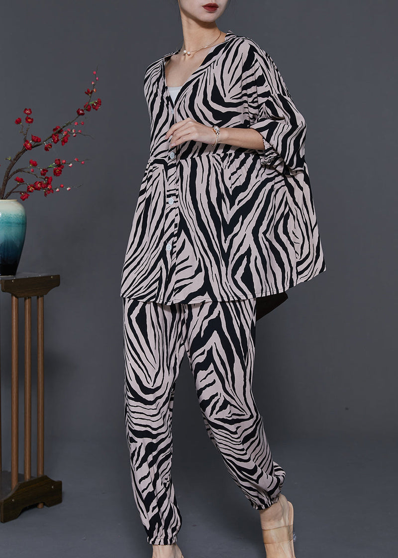 Oversized Zebra Pattern Cotton Two Pieces Set Spring