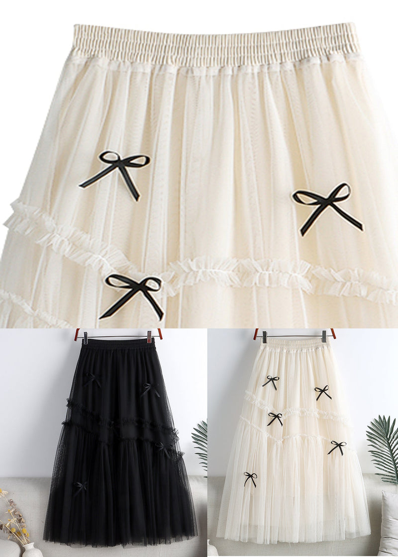 Black Bow High Waist Tulle a Line Skirts Fall