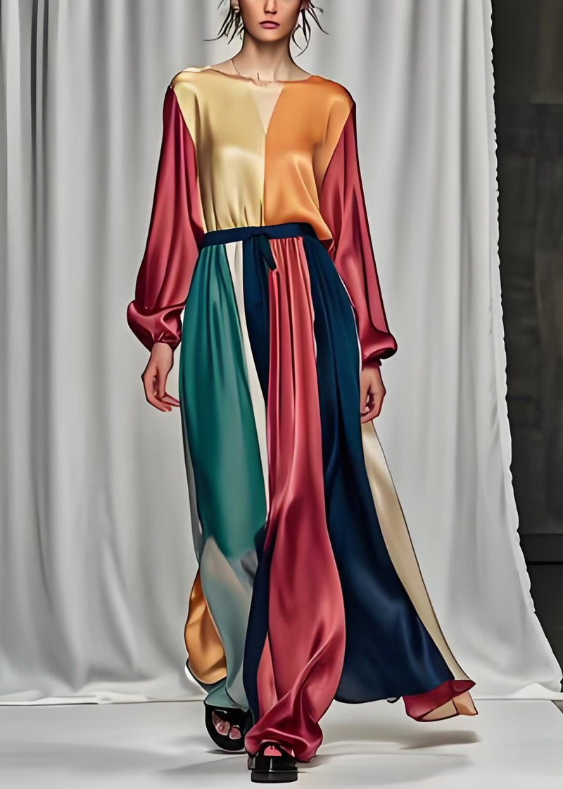 Handmade Colorblock Patchwork Silk Dress