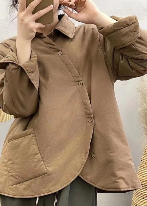 Green Asymmetrical Button Down Fine Cotton Filled Jackets Winter