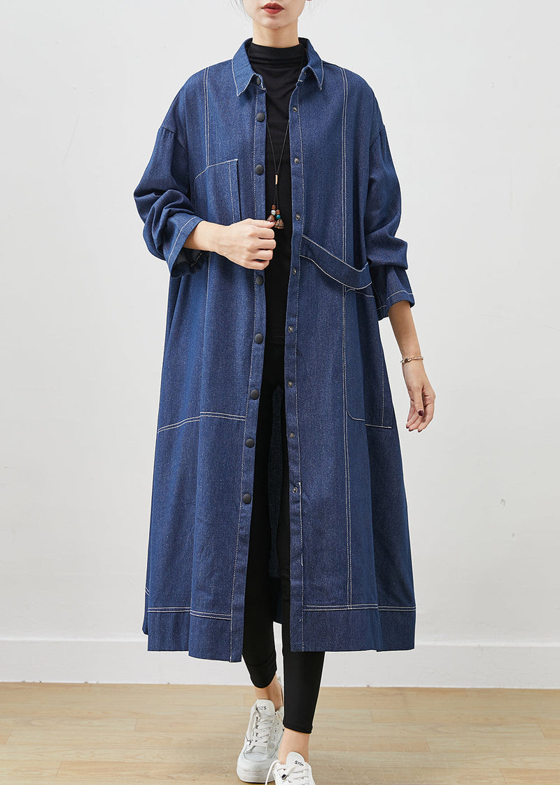 Navy Oversized Pockets Denim Coat Spring