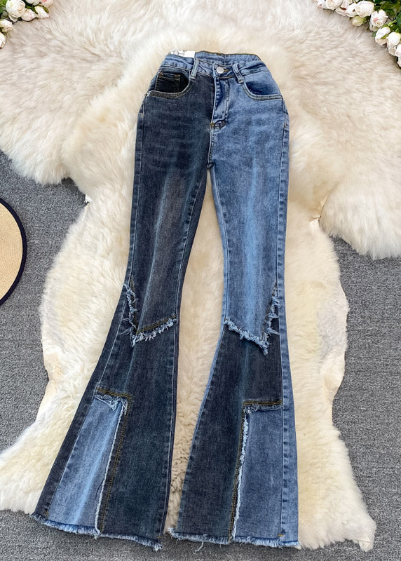 Diy Blue High Waist Button Draping Long Jeans Spring