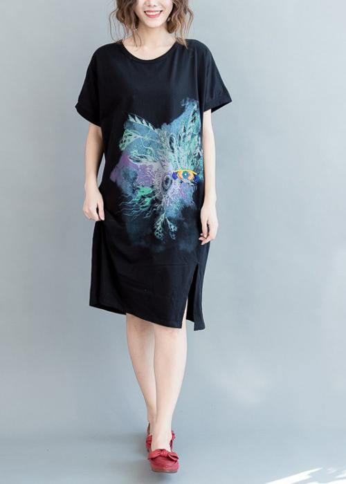 Unique Black Print Cotton Low High Design Summer Maxi Dress