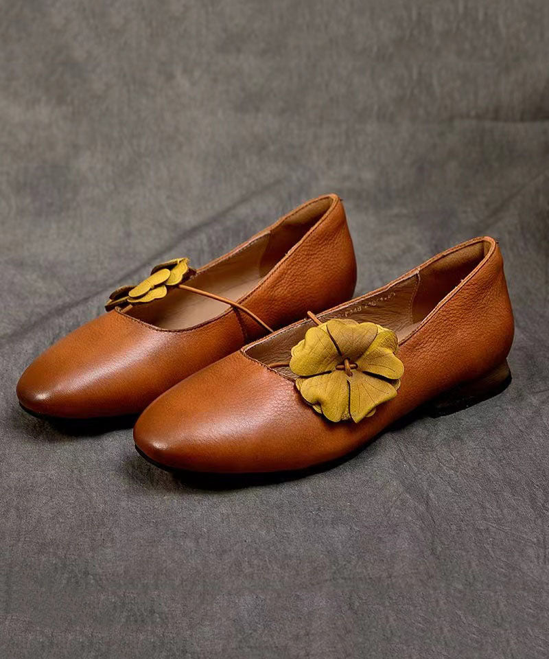 Handmade Coffee Cowhide Leather Penny Loafers Splicing