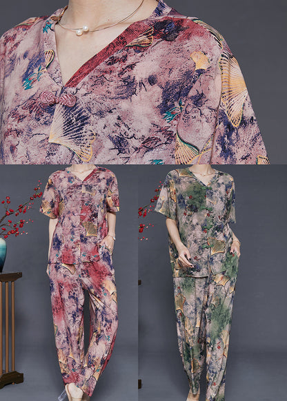 Purple Print Chiffon Oriental Sets 2 Pieces Summer