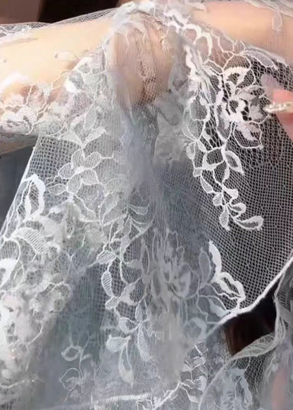 Blue Cold Shoulder Ruffled Lace Shirt Fall