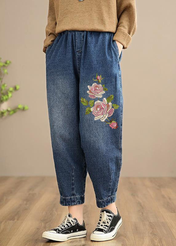 Handmade Spring Pants Oversize Denim Blue Photography Elastic Waist Trousers