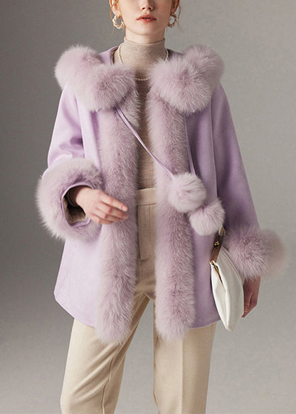 Purple Cloak Collar Fine Cotton Filled Coats Winter