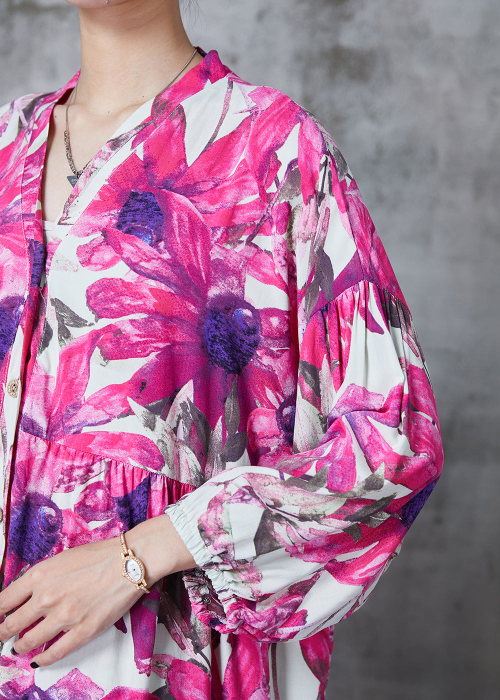 Rose Oversized Print Cotton Two Pieces Set Summer