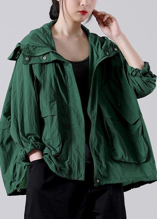 Loose Green Zippered Upf 50+ Coat Jacket Hooded Coat Summer