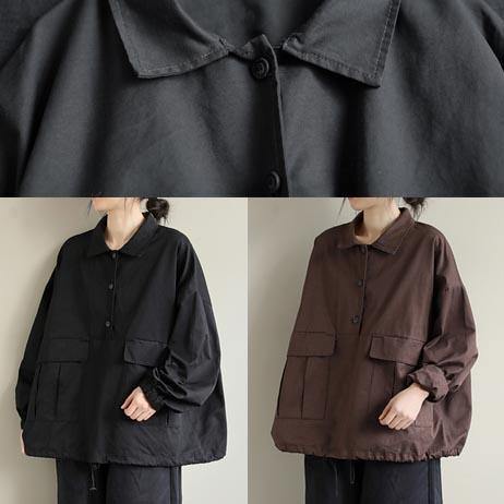 Lapel Patchwork Spring Shirts Pattern Chocolate Shirt