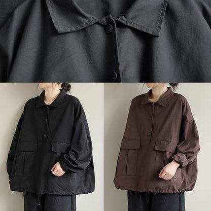 Black Clothes Lapel Patchwork Clothing Spring Shirts