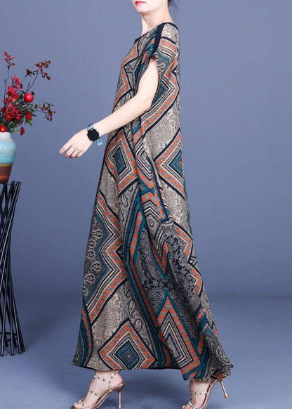 Modern Print Silk O-neck Short Sleeve Summer Mid Dress