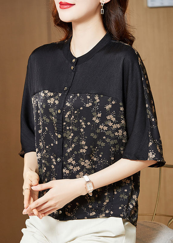 Small Print Patchwork Silk T Shirts O Neck Summer