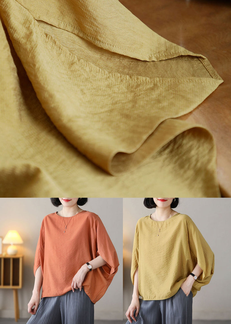 Orange Linen Loose Tank Top O-neck Batwing Sleeve
