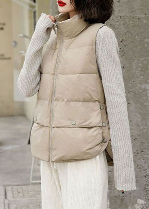 Beige Thick Cotton Blend Winter Vests Oversized Zippered Winter
