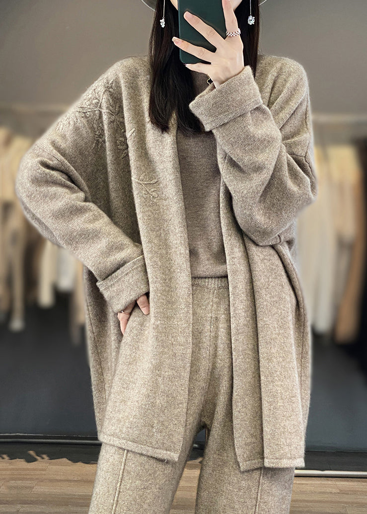 Camel Embroideried Patchwork Cozy Cashmere Cardigan Fall