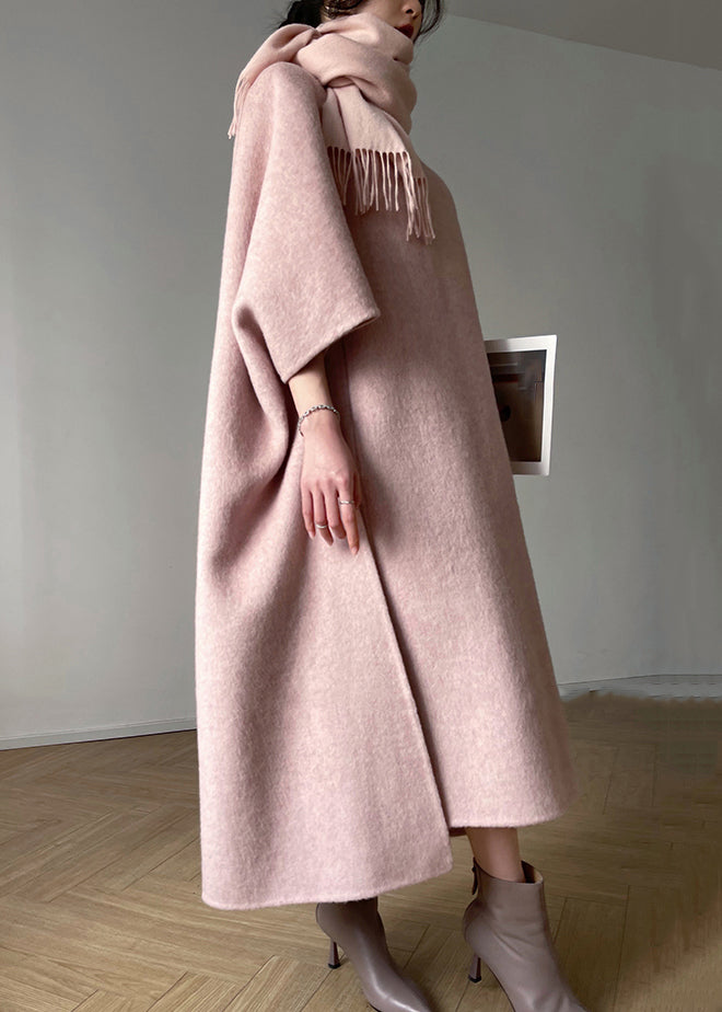 Pink O-neck Pockets Patchwork Wool Two Piece Suit Set Fall