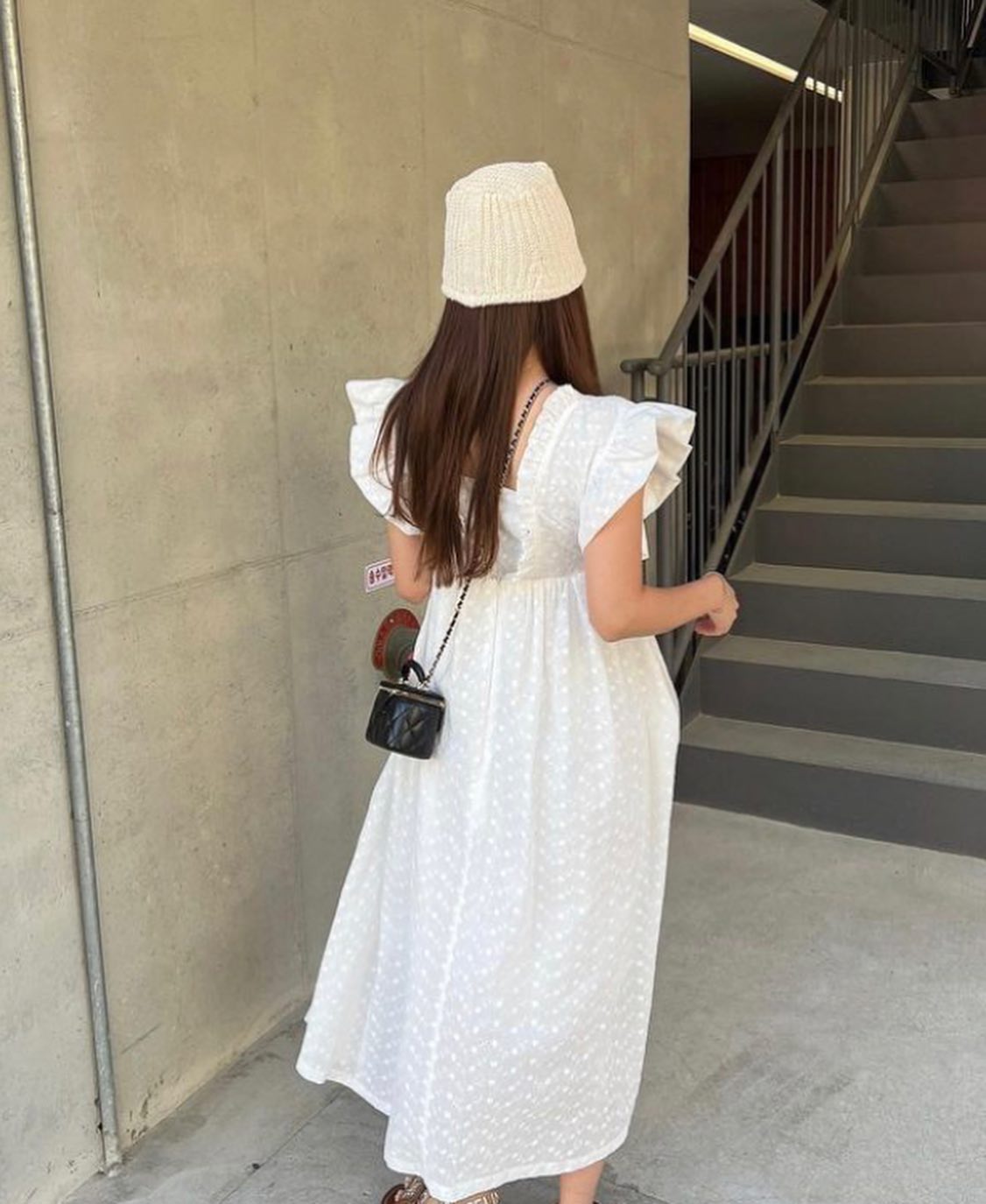 White Dot Ruffled Cotton Holiday Dress Sleeveless