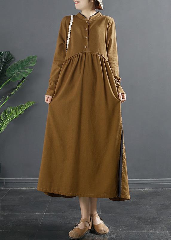 Brown Quilting Dresses Patchwork Cinched Dress