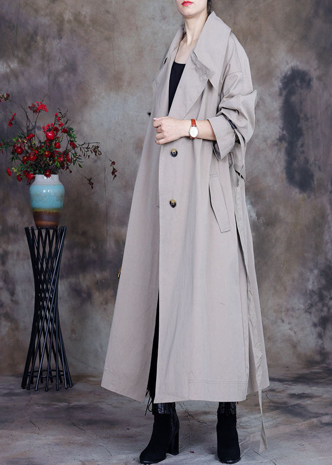 Grey Tie Waist Button Peter Pan Collar Trench Coats Spring