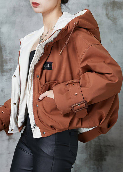 Orange Hooded Pockets Duck Down Jacket in Winter