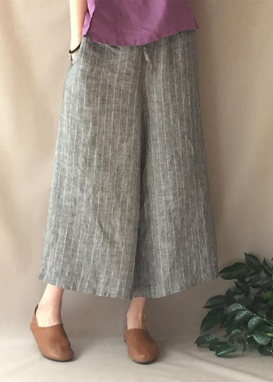 French Summer Pants Gray Striped Fabrics Pockets Pant