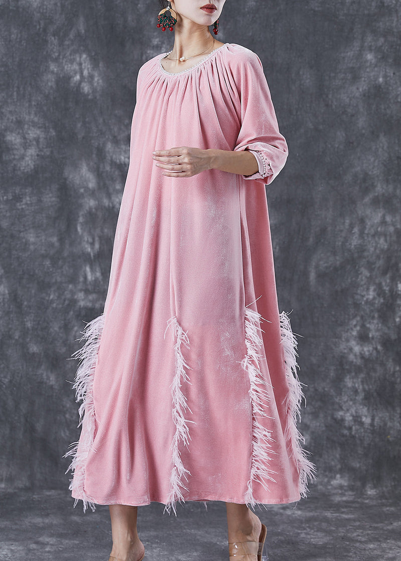 Diy Pink Tasseled Silk Velour Vacation Dresses Fall