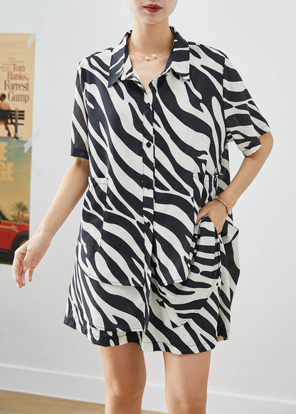 Black Oversized Striped Spandex Two Piece Set Outfits Summer