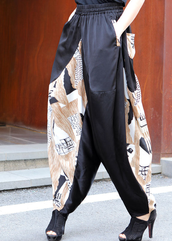 Loose Black Patchwork Apricot Spring Pants