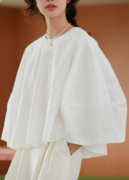 Loose White O-neck Patchwork Cotton T Shirts Fall