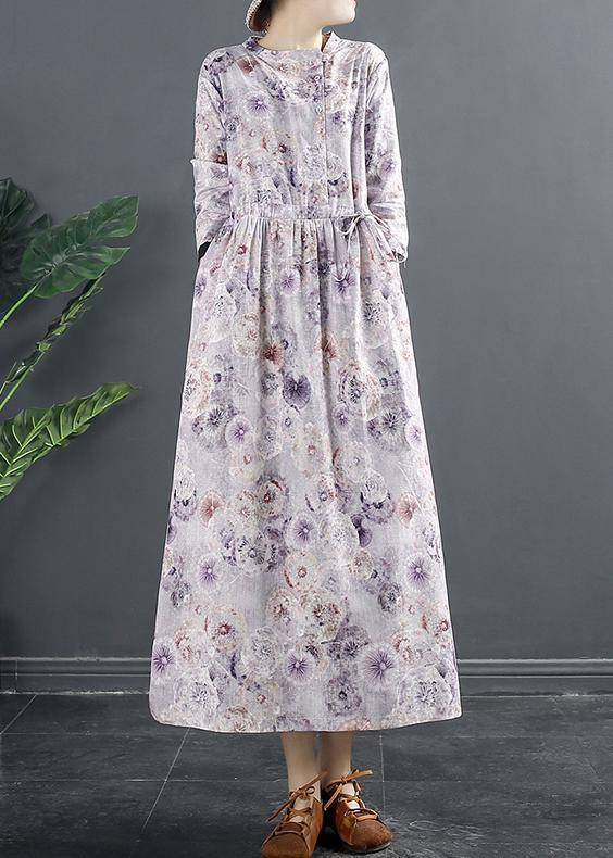 Style Purple Print Drawstring Art Dresses